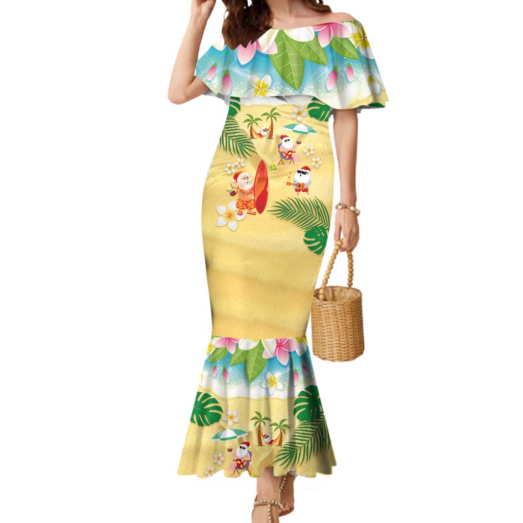 Hawaiian Mele Kalikimaka Mermaid Dress Tropical Plumeria and Lei Funny Santa Beach LT03 Women Multicolor - Polynesian Pride