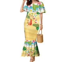 Hawaiian Mele Kalikimaka Mermaid Dress Tropical Plumeria and Lei Funny Santa Beach LT03 Women Multicolor - Polynesian Pride