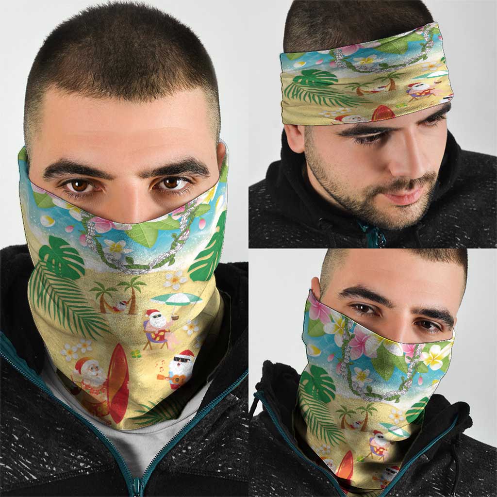 Hawaiian Mele Kalikimaka Neck Gaiter Tropical Plumeria and Lei Funny Santa Beach - Polynesian Pride