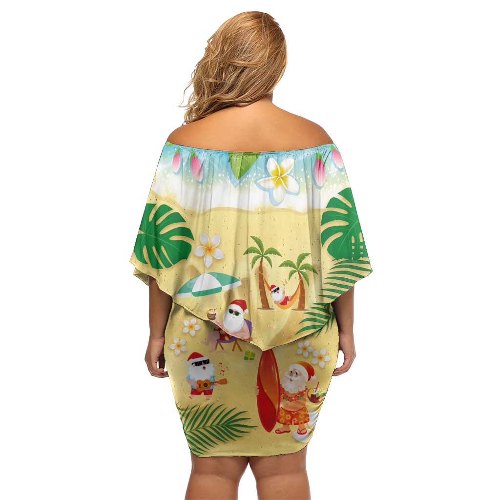 Hawaiian Mele Kalikimaka Off Shoulder Short Dress Tropical Plumeria and Lei Funny Santa Beach LT03 - Polynesian Pride