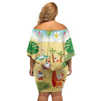 Hawaiian Mele Kalikimaka Off Shoulder Short Dress Tropical Plumeria and Lei Funny Santa Beach LT03 - Polynesian Pride