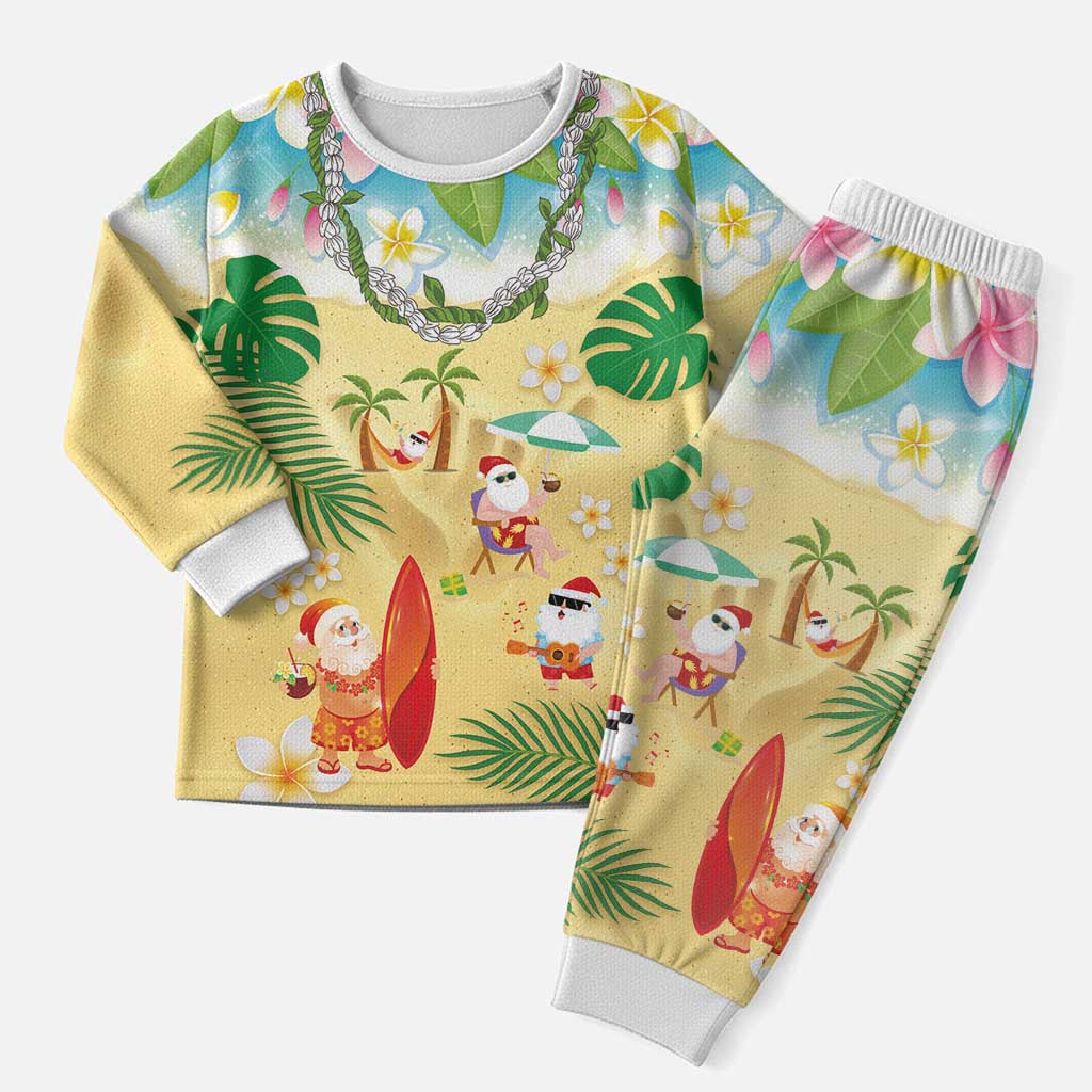 Hawaiian Mele Kalikimaka Christmas Pajama Set Funny Santa Claus on Beach with Tropical Plants and Lei LT03 Men Multicolor - Polynesian Pride