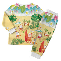 Hawaiian Mele Kalikimaka Christmas Pajama Set Funny Santa Claus on Beach with Tropical Plants and Lei LT03 - Polynesian Pride