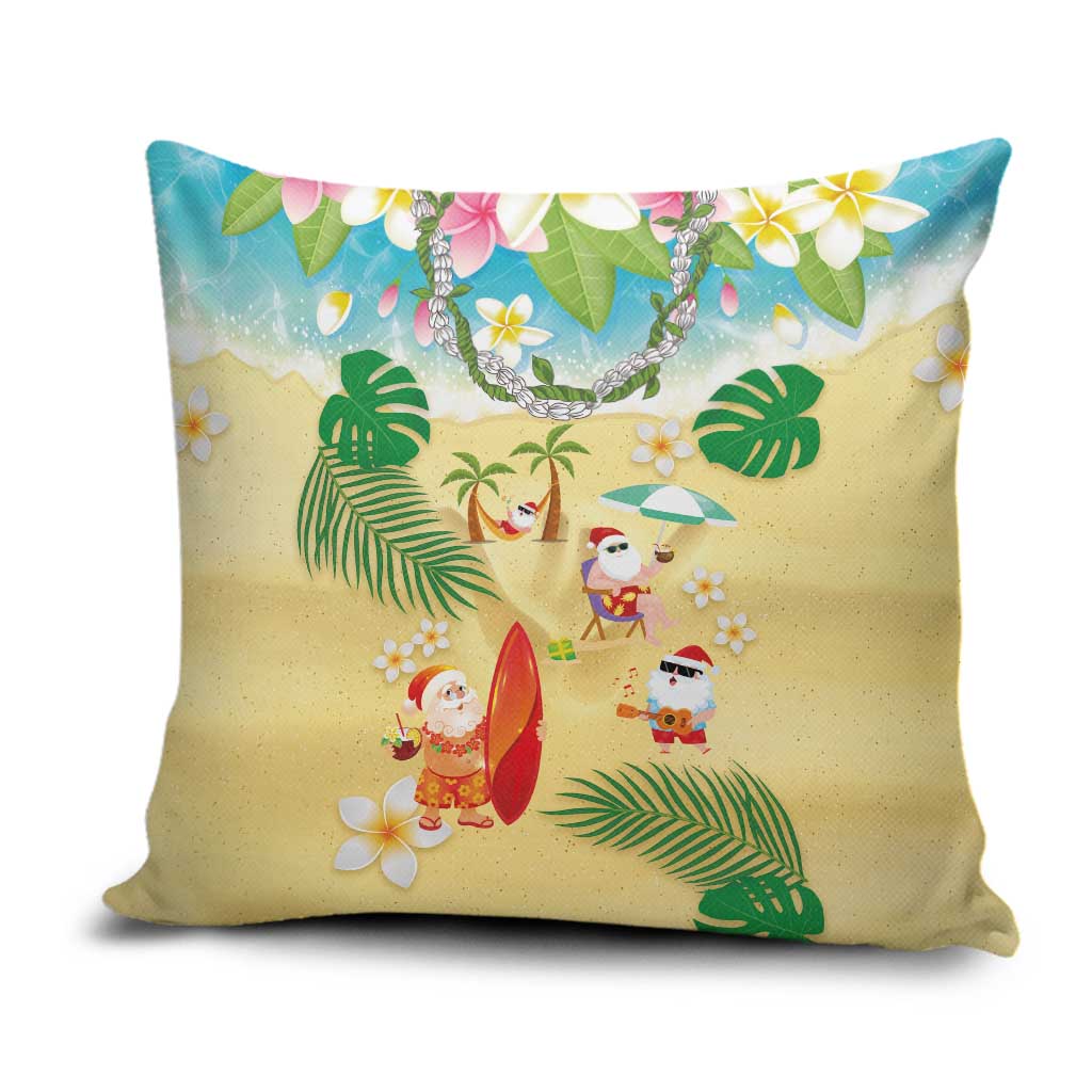 Hawaiian Mele Kalikimaka Pillow Cover Tropical Plumeria and Lei Funny Santa Beach LT03 Multicolor - Polynesian Pride