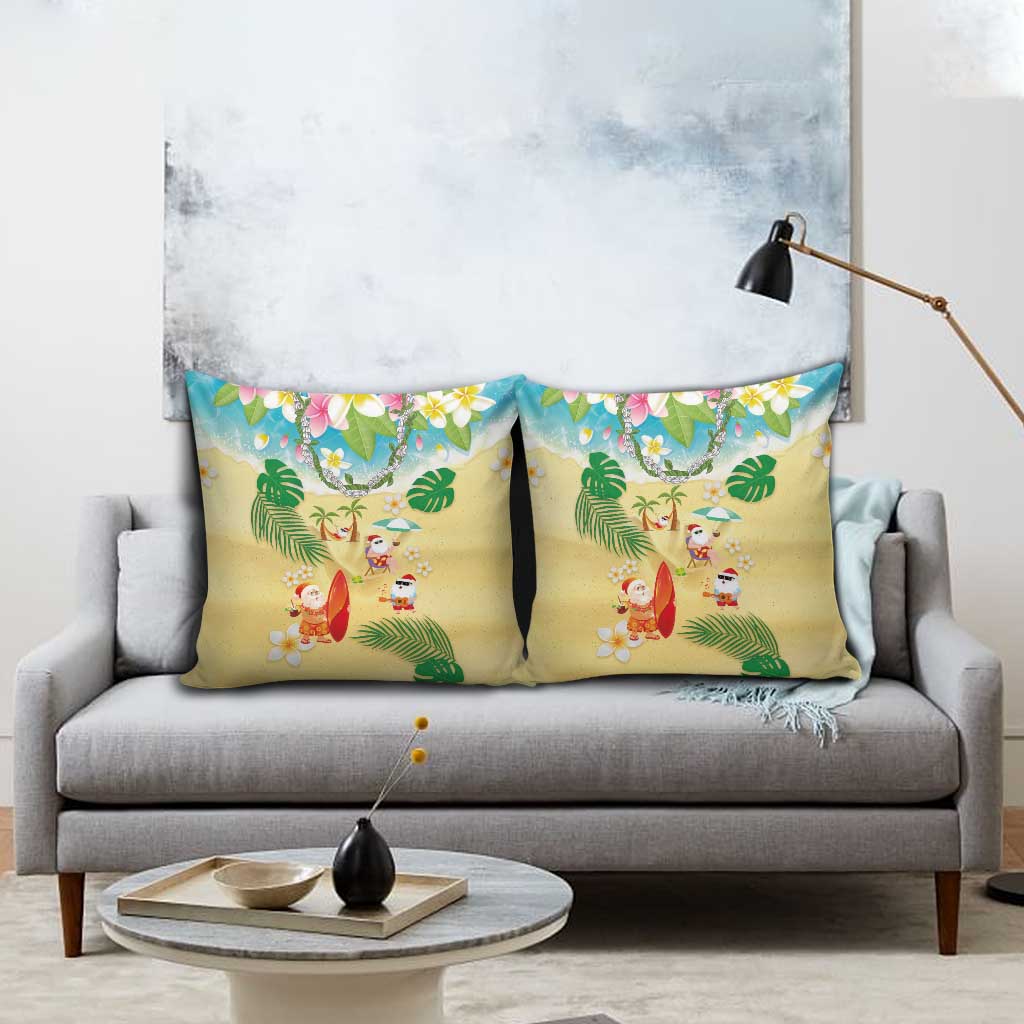 Hawaiian Mele Kalikimaka Pillow Cover Tropical Plumeria and Lei Funny Santa Beach LT03 - Polynesian Pride