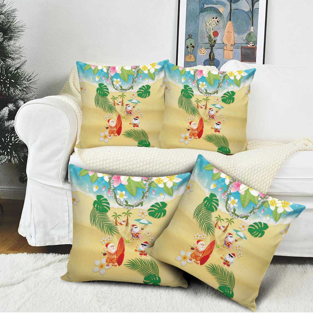 Hawaiian Mele Kalikimaka Pillow Cover Tropical Plumeria and Lei Funny Santa Beach LT03 - Polynesian Pride