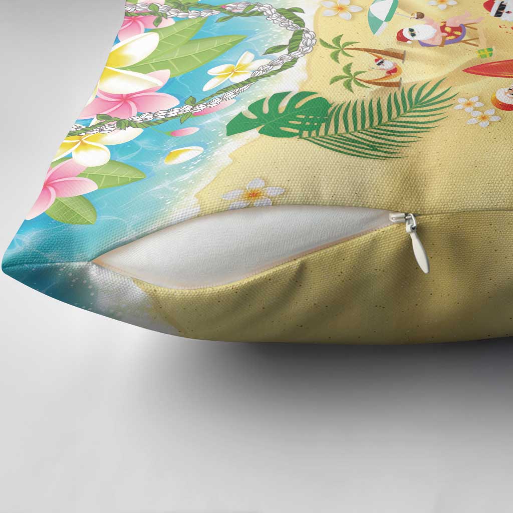 Hawaiian Mele Kalikimaka Pillow Cover Tropical Plumeria and Lei Funny Santa Beach LT03 - Polynesian Pride