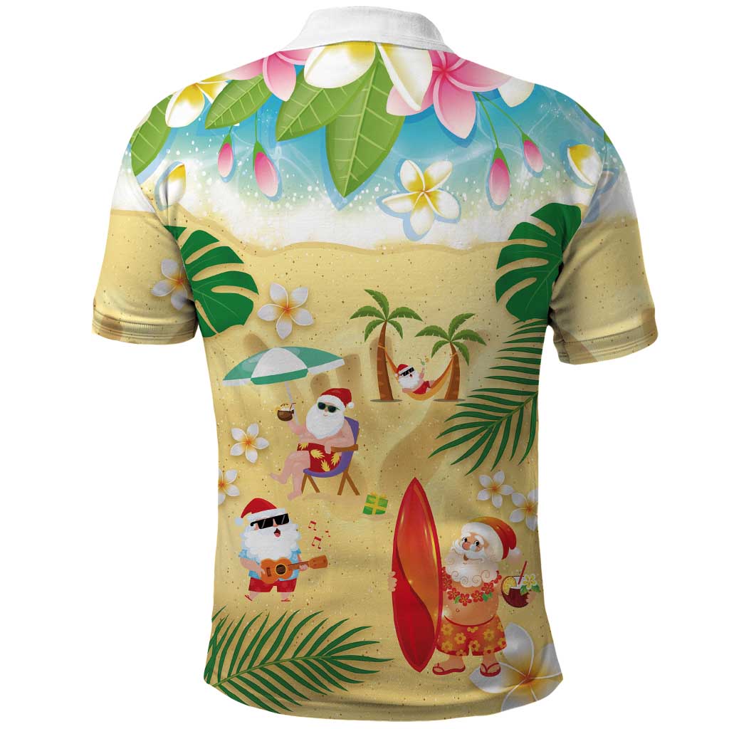 Hawaiian Mele Kalikimaka Polo Shirt Tropical Plumeria and Lei Funny Santa Beach LT03 - Polynesian Pride