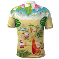 Hawaiian Mele Kalikimaka Polo Shirt Tropical Plumeria and Lei Funny Santa Beach LT03 - Polynesian Pride