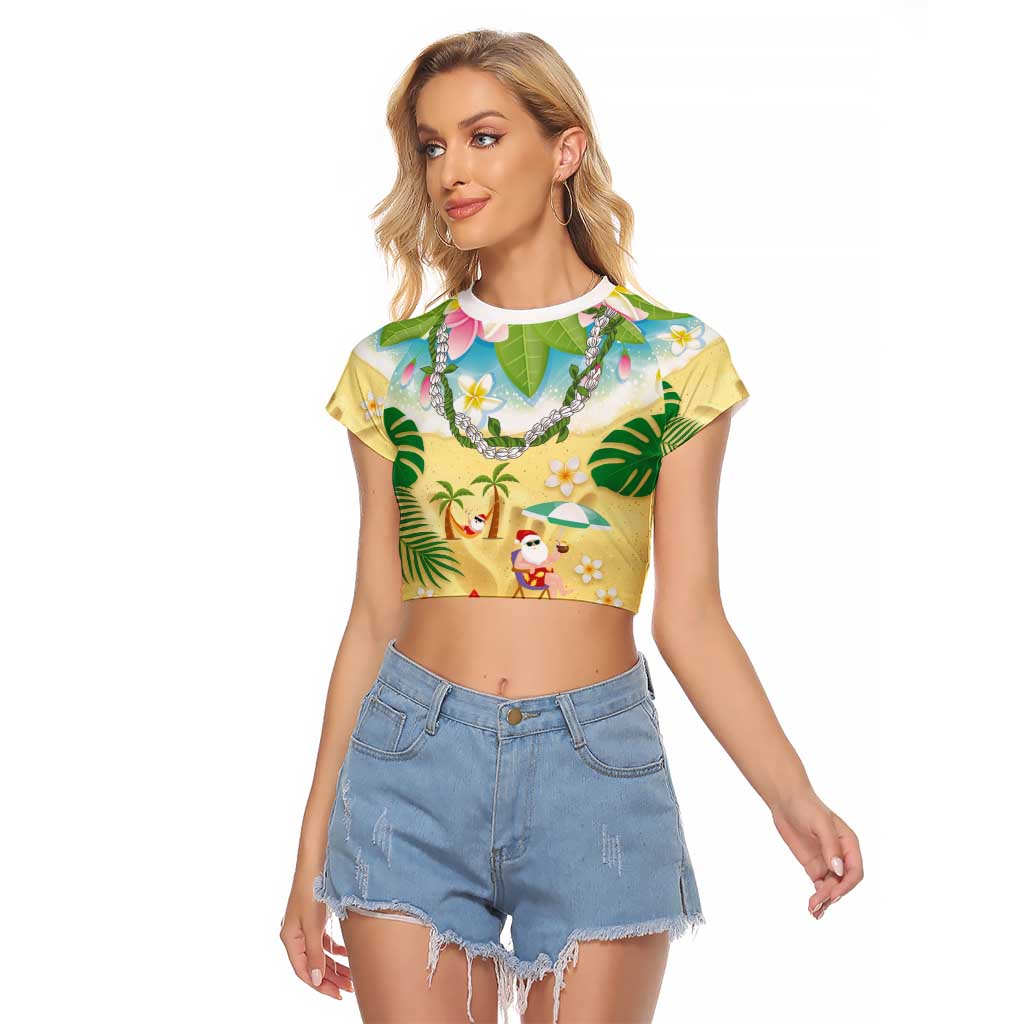 Hawaiian Mele Kalikimaka Raglan Cropped T Shirt Tropical Plumeria and Lei Funny Santa Beach - Polynesian Pride