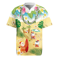 Hawaiian Mele Kalikimaka Rugby Jersey Tropical Plumeria and Lei Funny Santa Beach LT03 Multicolor - Polynesian Pride