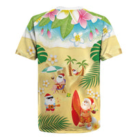Hawaiian Mele Kalikimaka Rugby Jersey Tropical Plumeria and Lei Funny Santa Beach LT03 - Polynesian Pride