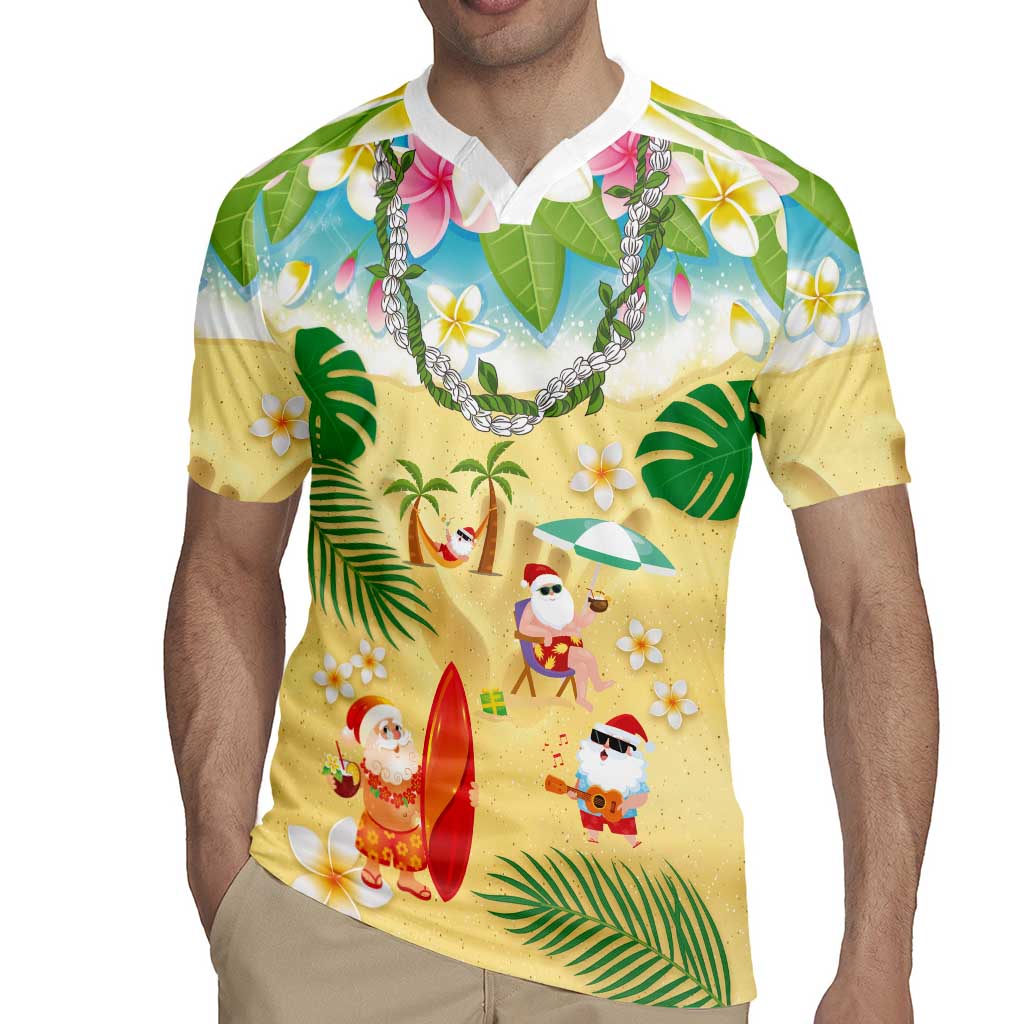 Hawaiian Mele Kalikimaka Rugby Jersey Tropical Plumeria and Lei Funny Santa Beach LT03 - Polynesian Pride