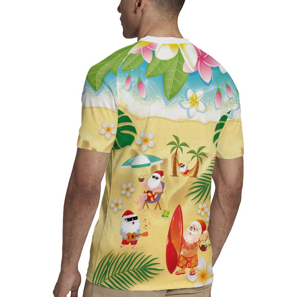 Hawaiian Mele Kalikimaka Rugby Jersey Tropical Plumeria and Lei Funny Santa Beach LT03 - Polynesian Pride