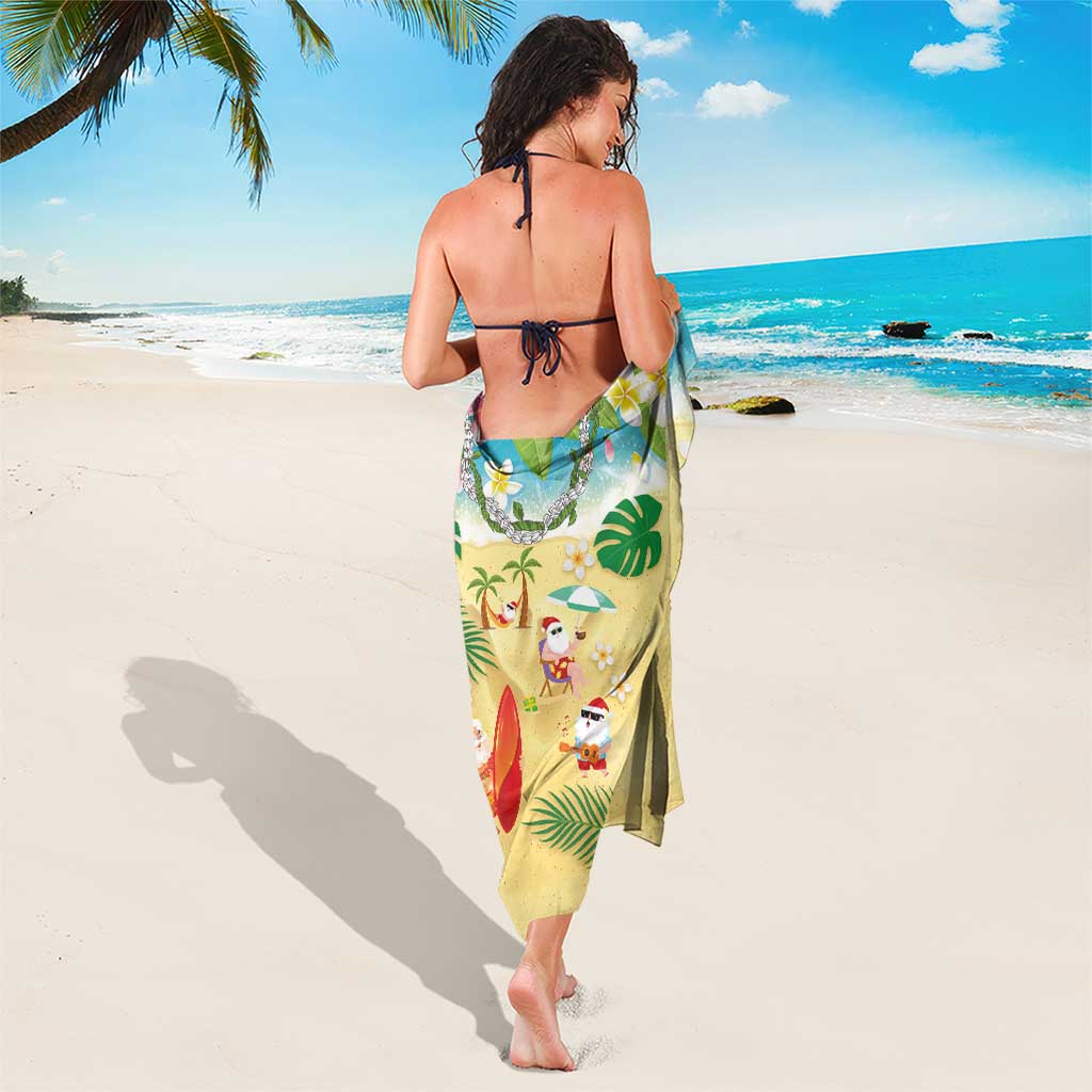 Hawaiian Mele Kalikimaka Sarong Tropical Plumeria and Lei Funny Santa Beach - Polynesian Pride