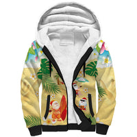 Hawaiian Mele Kalikimaka Sherpa Hoodie Tropical Plumeria and Lei Funny Santa Beach LT03 Unisex Multicolor - Polynesian Pride