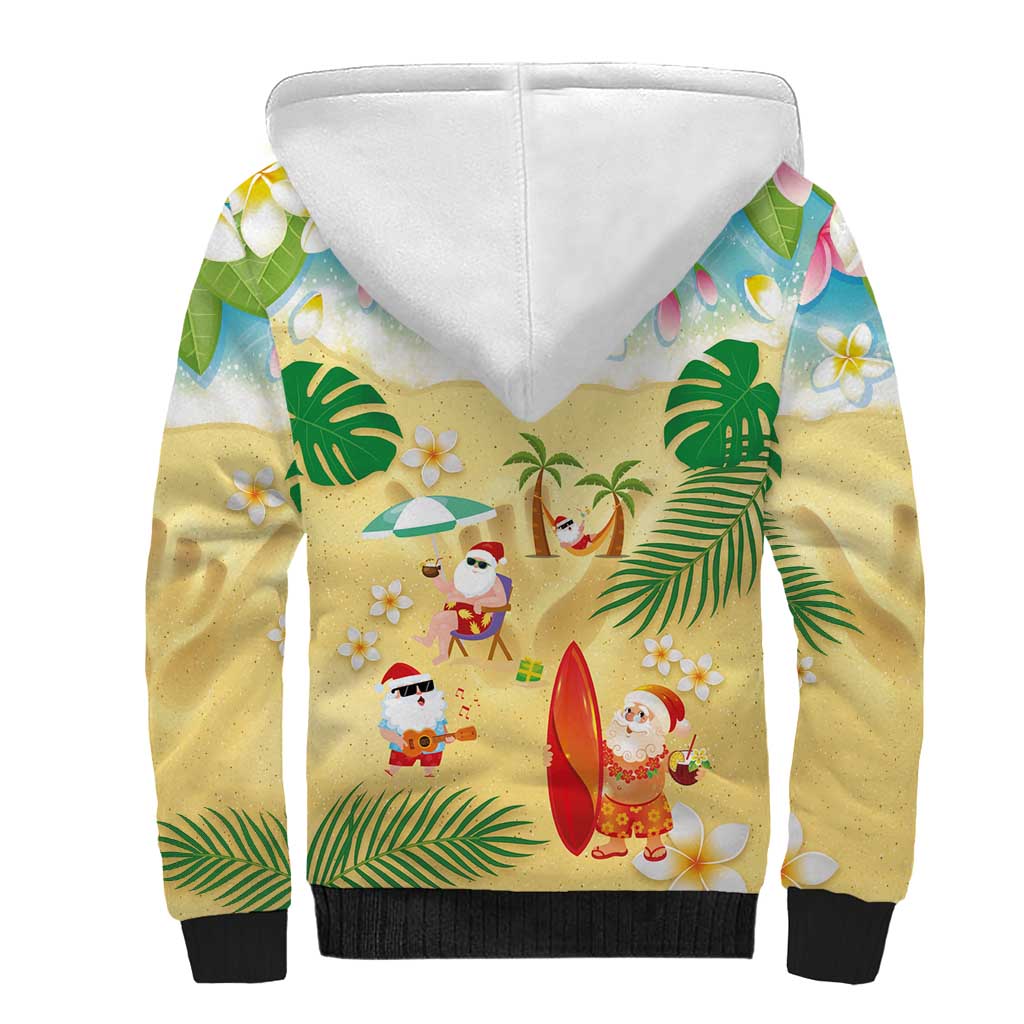 Hawaiian Mele Kalikimaka Sherpa Hoodie Tropical Plumeria and Lei Funny Santa Beach LT03 - Polynesian Pride