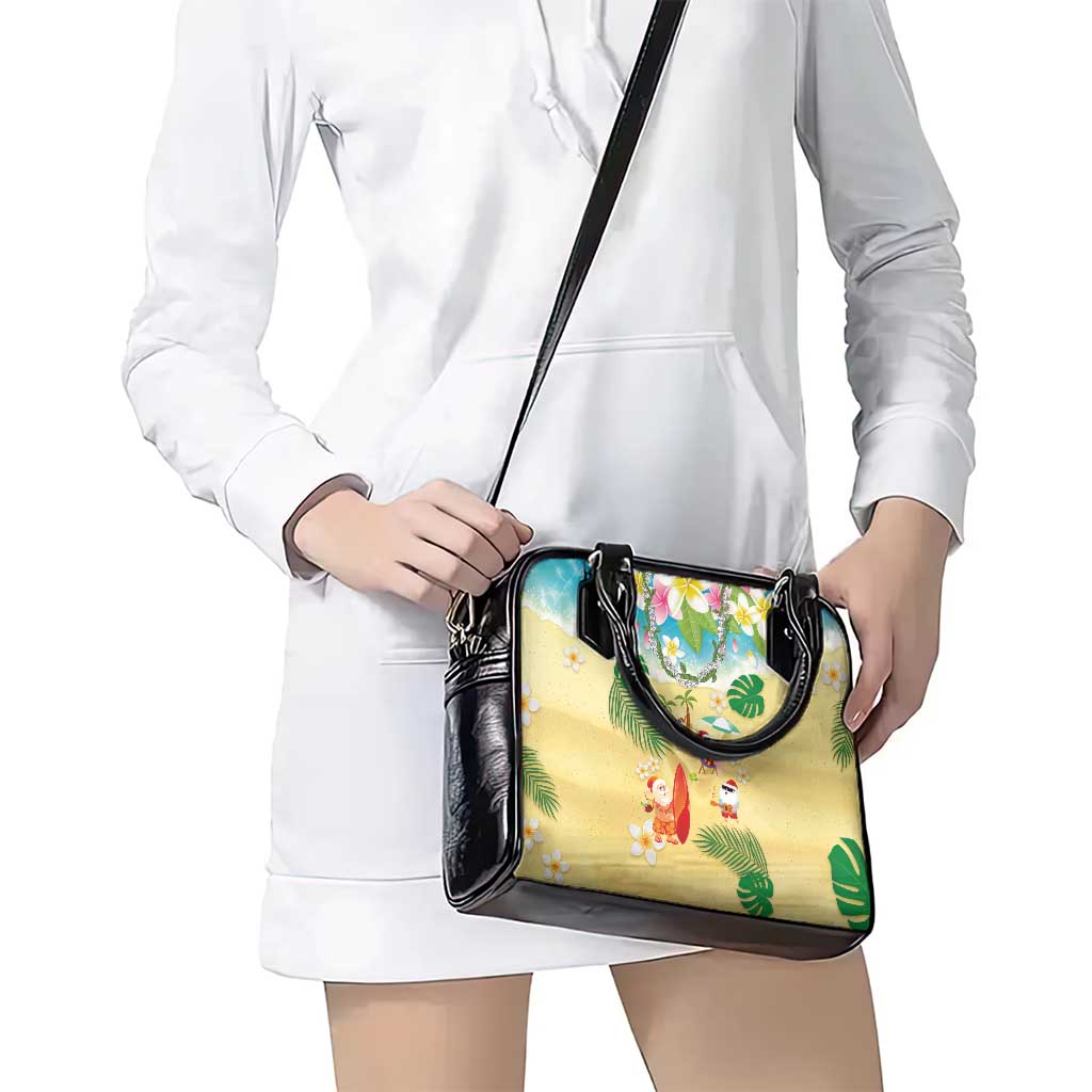 Hawaiian Mele Kalikimaka Shoulder Handbag Tropical Plumeria and Lei Funny Santa Beach - Polynesian Pride
