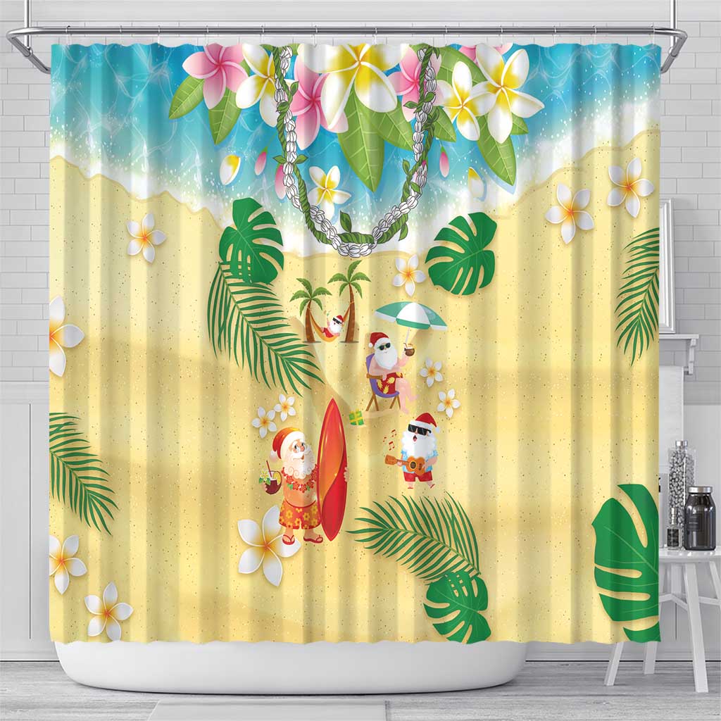 Hawaiian Mele Kalikimaka Shower Curtain Tropical Plumeria and Lei Funny Santa Beach LT03 - Polynesian Pride