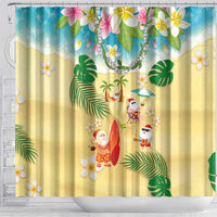 Hawaiian Mele Kalikimaka Shower Curtain Tropical Plumeria and Lei Funny Santa Beach LT03 - Polynesian Pride