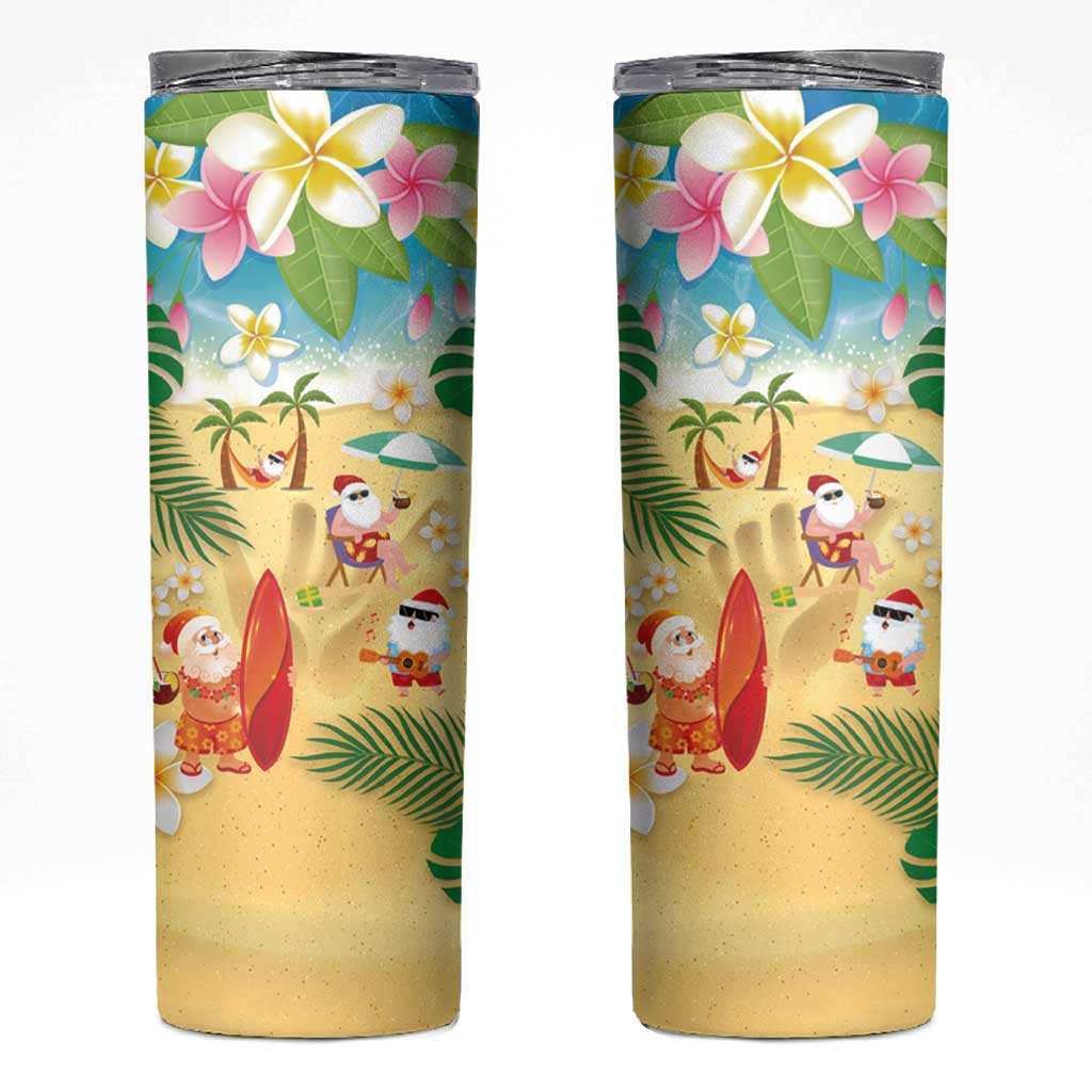 Hawaiian Mele Kalikimaka Skinny Tumbler Tropical Plumeria and Lei Funny Santa Beach LT03 Multicolor - Polynesian Pride