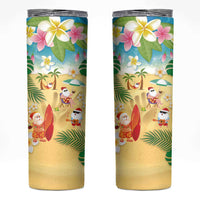 Hawaiian Mele Kalikimaka Skinny Tumbler Tropical Plumeria and Lei Funny Santa Beach LT03 Multicolor - Polynesian Pride