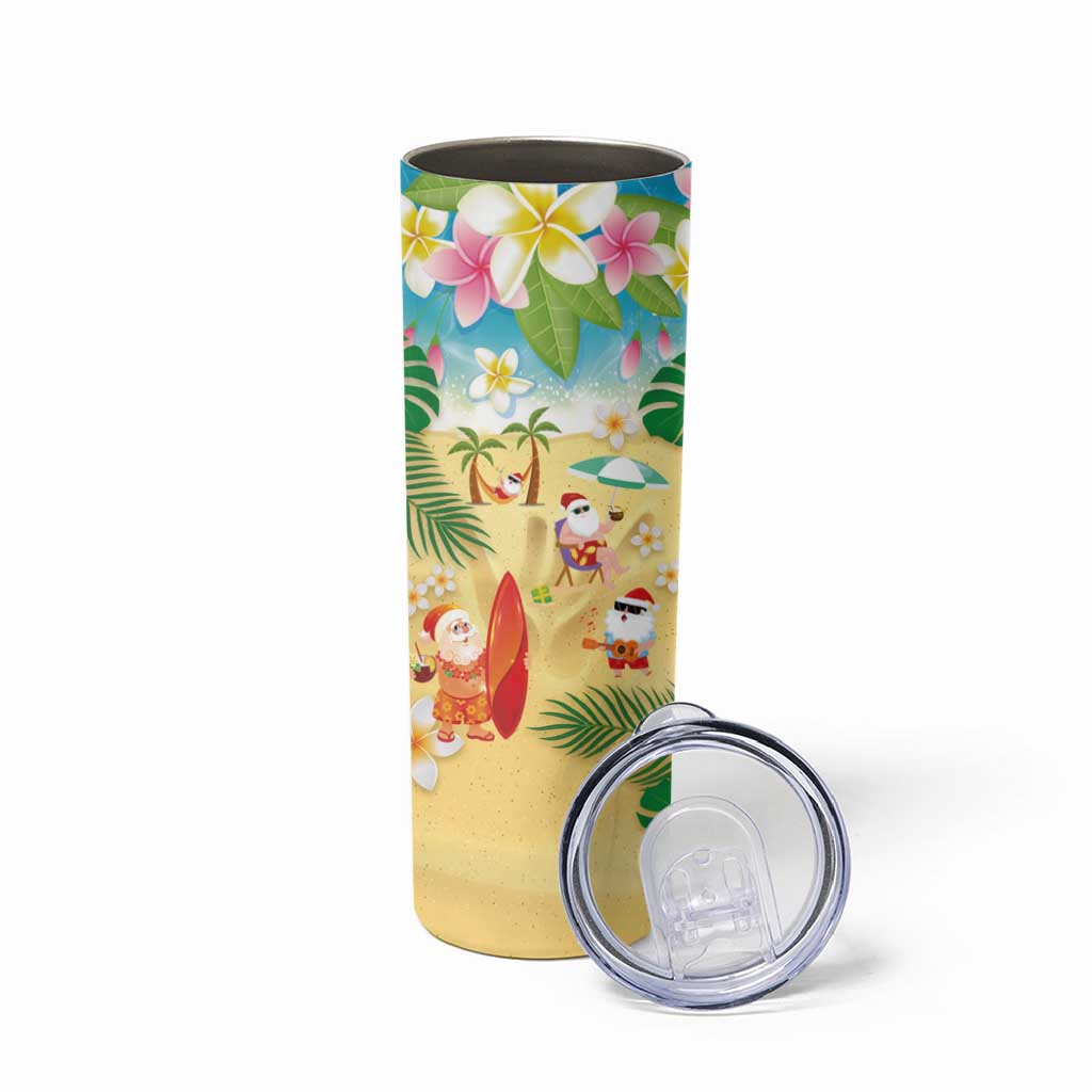 Hawaiian Mele Kalikimaka Skinny Tumbler Tropical Plumeria and Lei Funny Santa Beach LT03 - Polynesian Pride