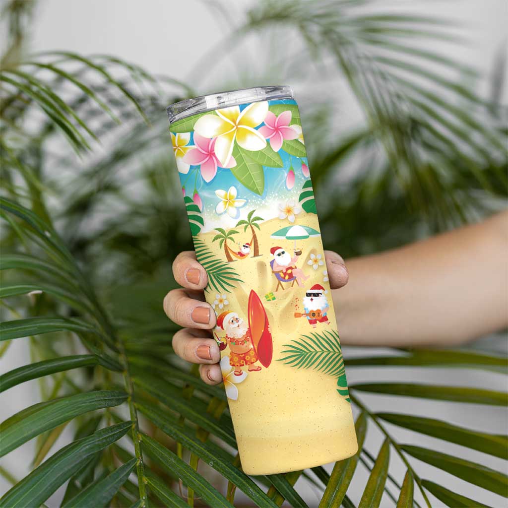 Hawaiian Mele Kalikimaka Skinny Tumbler Tropical Plumeria and Lei Funny Santa Beach LT03 - Polynesian Pride