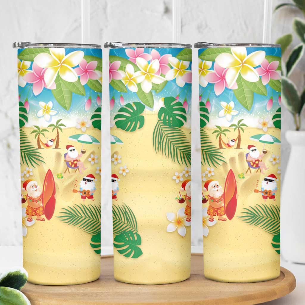 Hawaiian Mele Kalikimaka Skinny Tumbler Tropical Plumeria and Lei Funny Santa Beach LT03 - Polynesian Pride