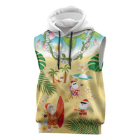 Hawaiian Mele Kalikimaka Sleeveless Hoodie Tropical Plumeria and Lei Funny Santa Beach LT03 Multicolor - Polynesian Pride