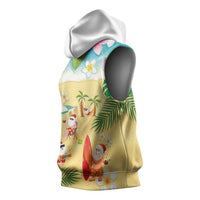 Hawaiian Mele Kalikimaka Sleeveless Hoodie Tropical Plumeria and Lei Funny Santa Beach LT03 - Polynesian Pride