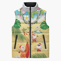 Hawaiian Mele Kalikimaka Sleeveless Puffer Jacket Tropical Plumeria and Lei Funny Santa Beach LT03 Unisex Multicolor - Polynesian Pride