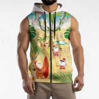 Hawaiian Mele Kalikimaka Sleeveless Zip Hoodie Tropical Plumeria and Lei Funny Santa Beach LT03 - Polynesian Pride