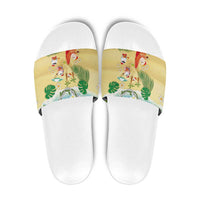 Hawaiian Mele Kalikimaka Slide Sandals Tropical Plumeria and Lei Funny Santa Beach LT03 Multicolor - Polynesian Pride