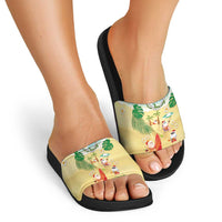 Hawaiian Mele Kalikimaka Slide Sandals Tropical Plumeria and Lei Funny Santa Beach LT03 - Polynesian Pride