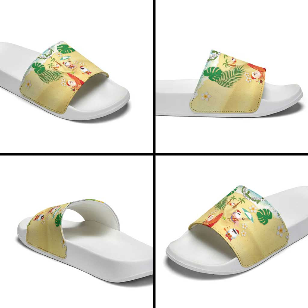 Hawaiian Mele Kalikimaka Slide Sandals Tropical Plumeria and Lei Funny Santa Beach LT03 - Polynesian Pride