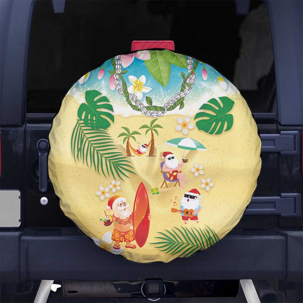Hawaiian Mele Kalikimaka Spare Tire Cover Tropical Plumeria and Lei Funny Santa Beach LT03 No hole Multicolor - Polynesian Pride