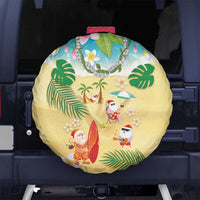 Hawaiian Mele Kalikimaka Spare Tire Cover Tropical Plumeria and Lei Funny Santa Beach LT03 No hole Multicolor - Polynesian Pride