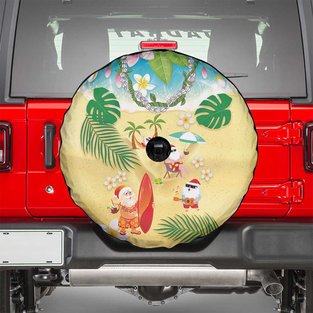 Hawaiian Mele Kalikimaka Spare Tire Cover Tropical Plumeria and Lei Funny Santa Beach LT03 - Polynesian Pride