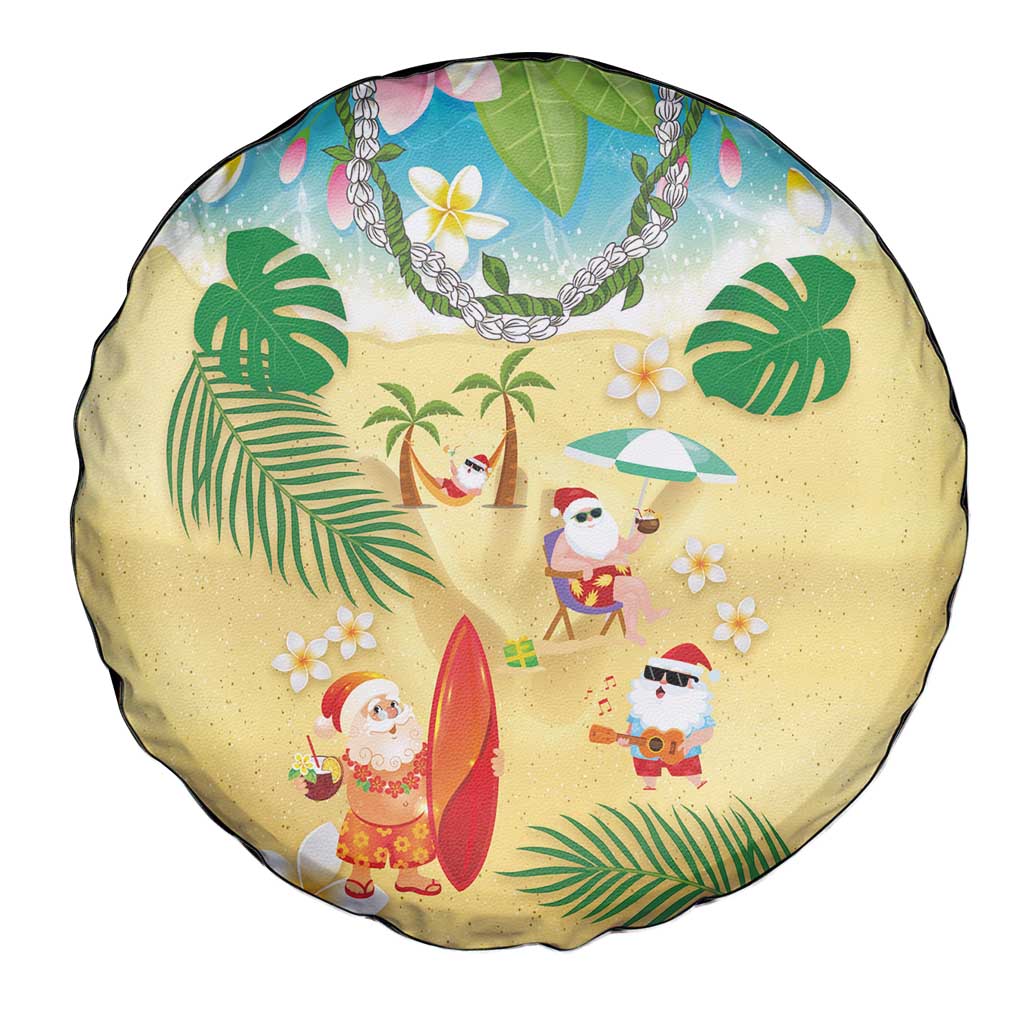 Hawaiian Mele Kalikimaka Spare Tire Cover Tropical Plumeria and Lei Funny Santa Beach LT03 - Polynesian Pride