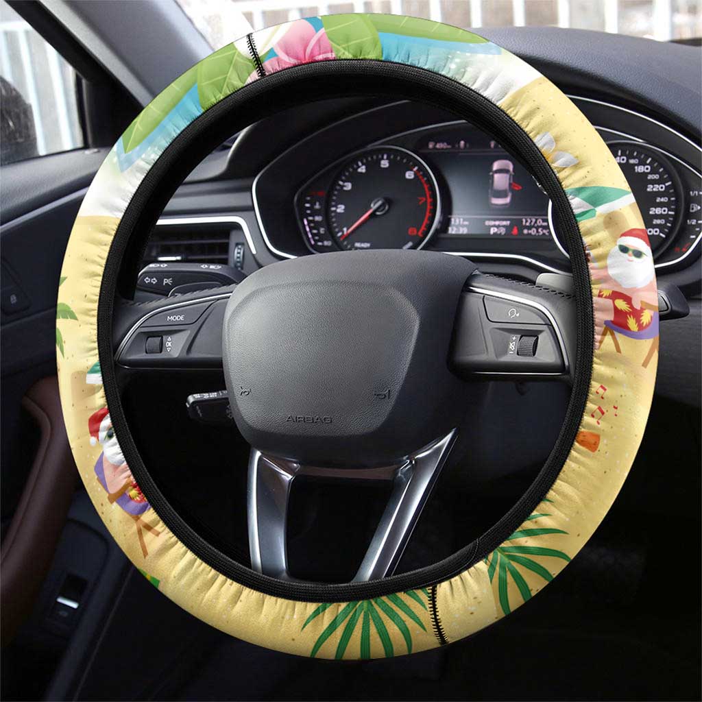 Hawaiian Mele Kalikimaka Steering Wheel Cover Tropical Plumeria and Lei Funny Santa Beach LT03 - Polynesian Pride