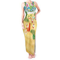 Hawaiian Mele Kalikimaka Tank Maxi Dress Tropical Plumeria and Lei Funny Santa Beach LT03 Women Multicolor - Polynesian Pride