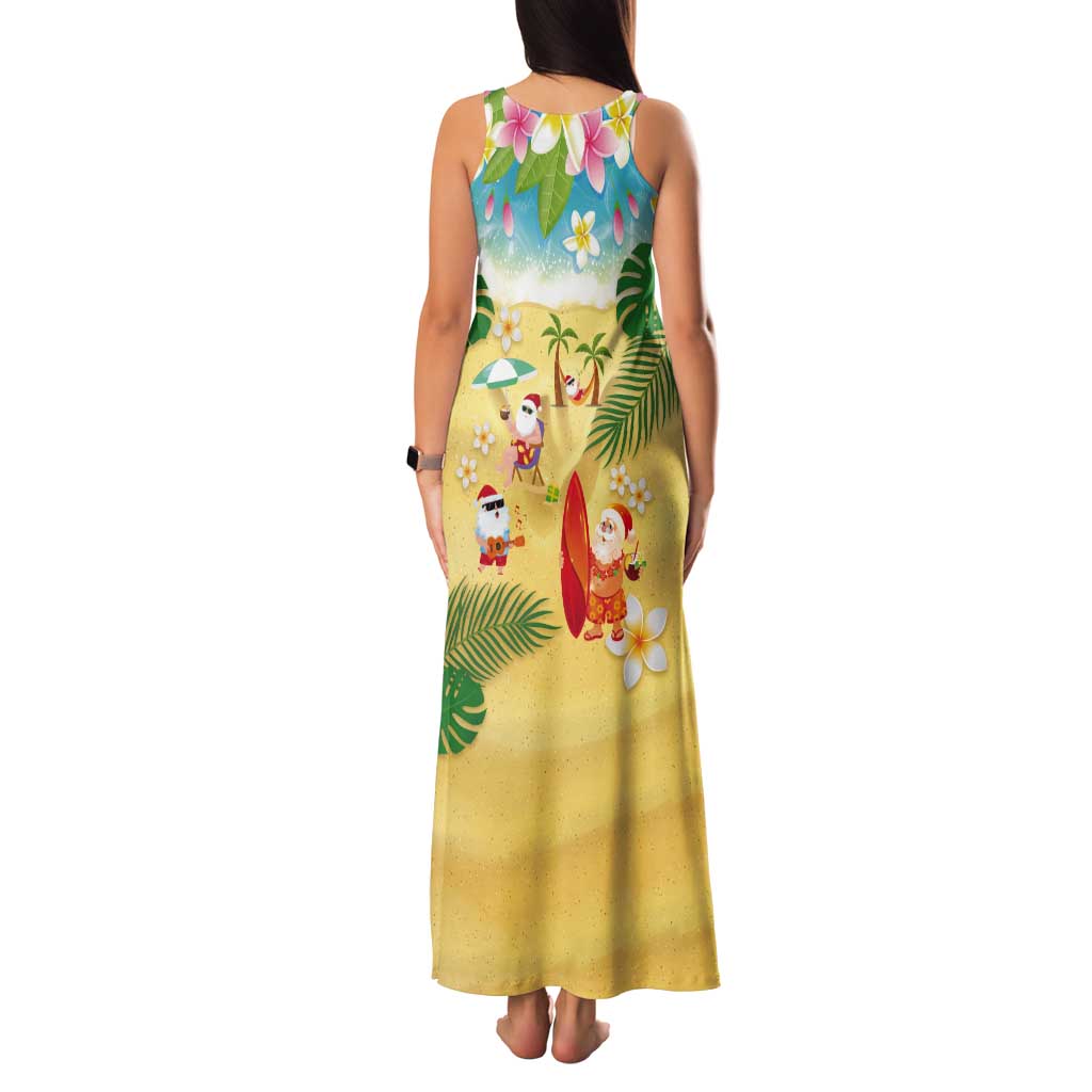 Hawaiian Mele Kalikimaka Tank Maxi Dress Tropical Plumeria and Lei Funny Santa Beach LT03 - Polynesian Pride