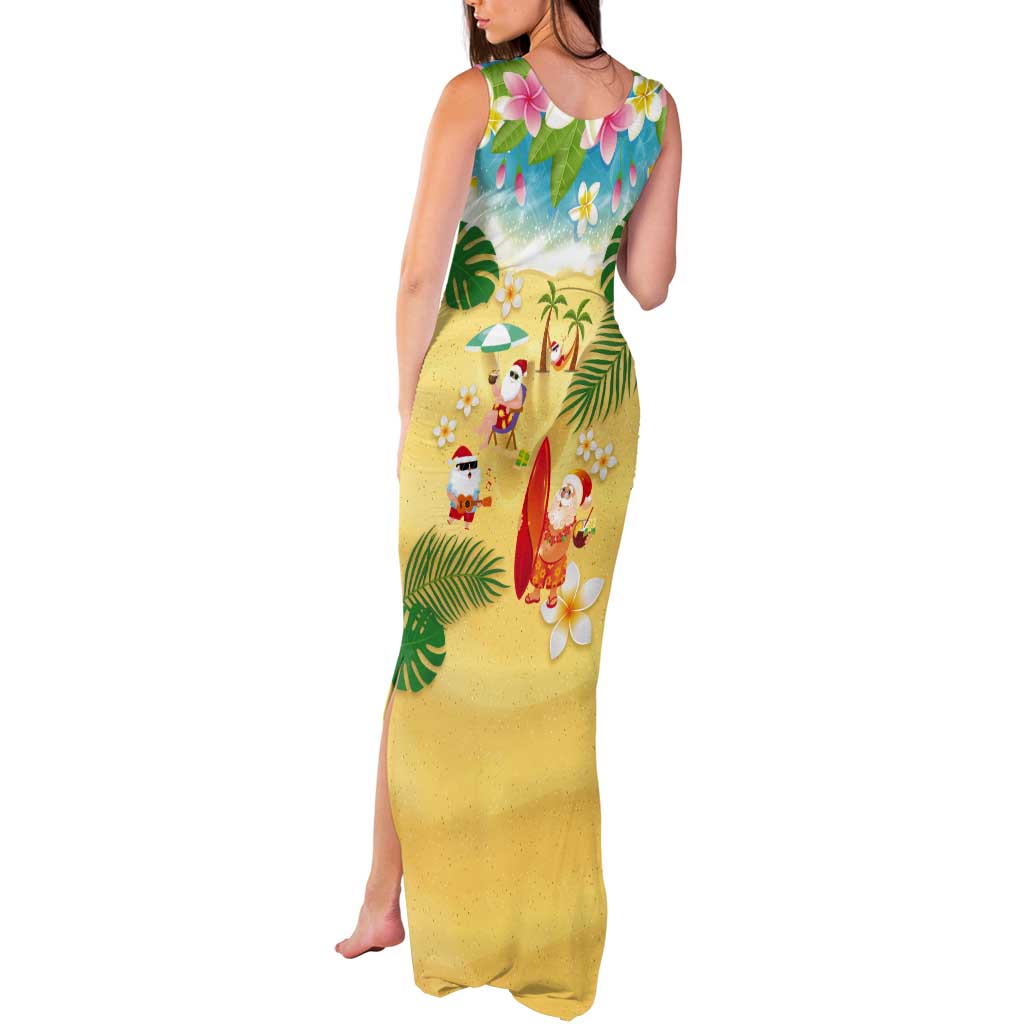 Hawaiian Mele Kalikimaka Tank Maxi Dress Tropical Plumeria and Lei Funny Santa Beach LT03 - Polynesian Pride