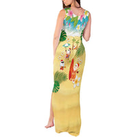 Hawaiian Mele Kalikimaka Tank Maxi Dress Tropical Plumeria and Lei Funny Santa Beach LT03 - Polynesian Pride
