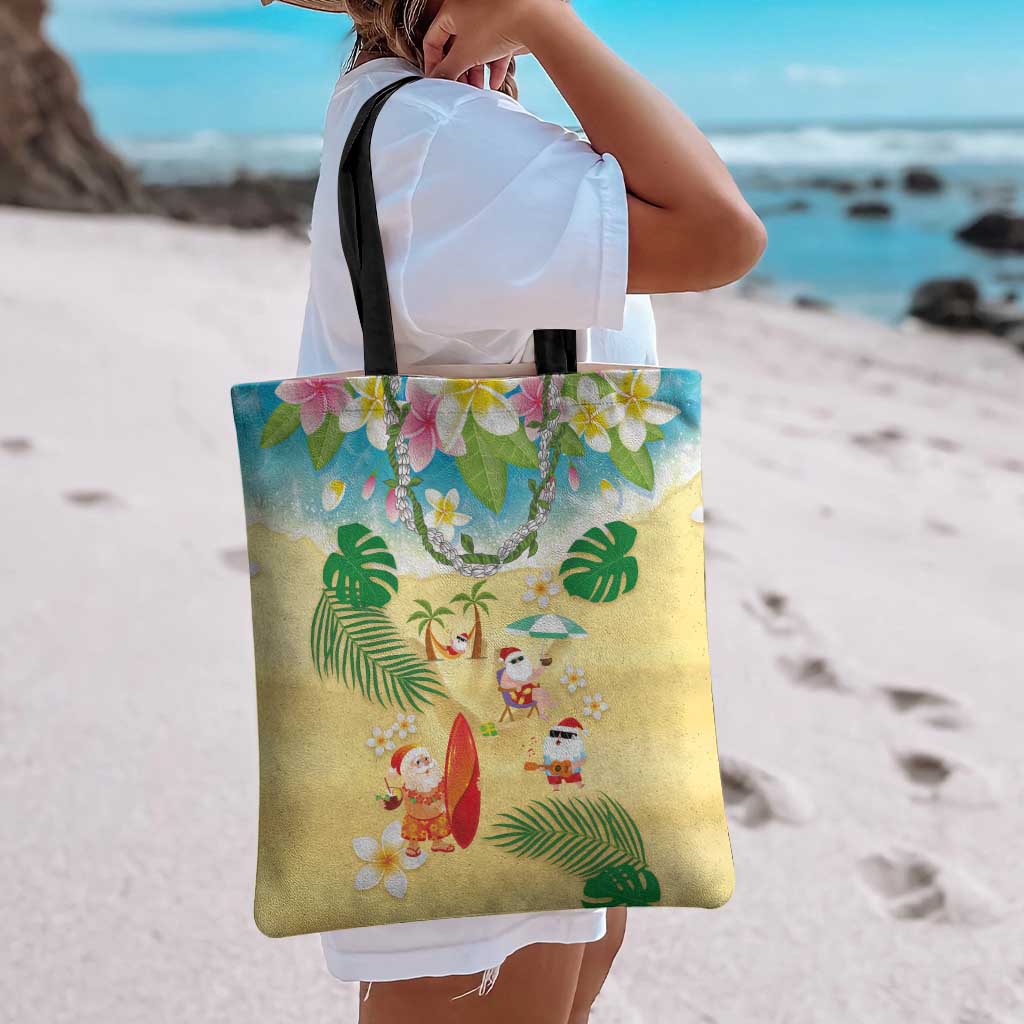 Hawaiian Mele Kalikimaka Tote Bag Tropical Plumeria and Lei Funny Santa Beach LT03 - Polynesian Pride