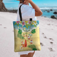 Hawaiian Mele Kalikimaka Tote Bag Tropical Plumeria and Lei Funny Santa Beach LT03 - Polynesian Pride
