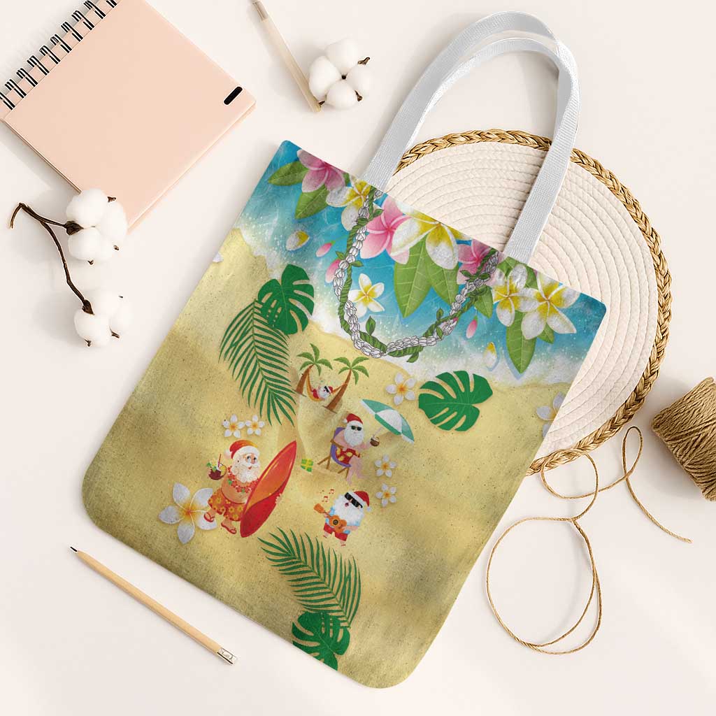 Hawaiian Mele Kalikimaka Tote Bag Tropical Plumeria and Lei Funny Santa Beach LT03 White Strap One Size Multicolor - Polynesian Pride