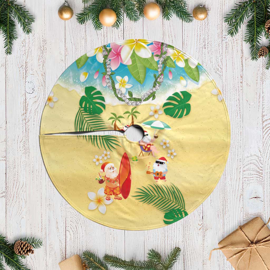 Hawaiian Mele Kalikimaka Tree Skirt Funny Santa Claus on Beach with Tropical Plants and Lei LT03 Casual Multicolor - Polynesian Pride