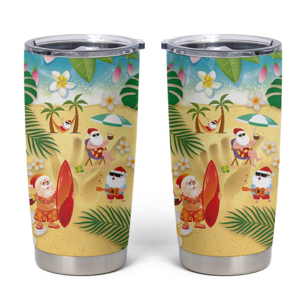 Hawaiian Mele Kalikimaka Tumbler Cup Tropical Plumeria and Lei Funny Santa Beach LT03 Multicolor - Polynesian Pride